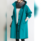 women's hooded trench coat in turquoise