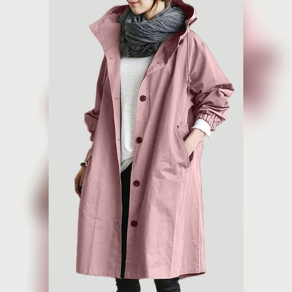 women's hooded trench coat in pink