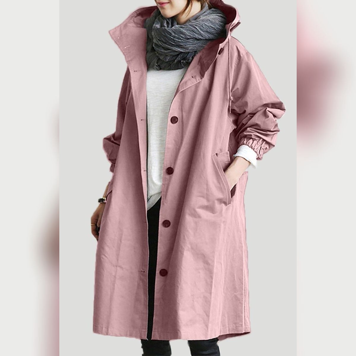 women's hooded trench coat in pink