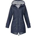 women's hooded waterproof raincoat in blue