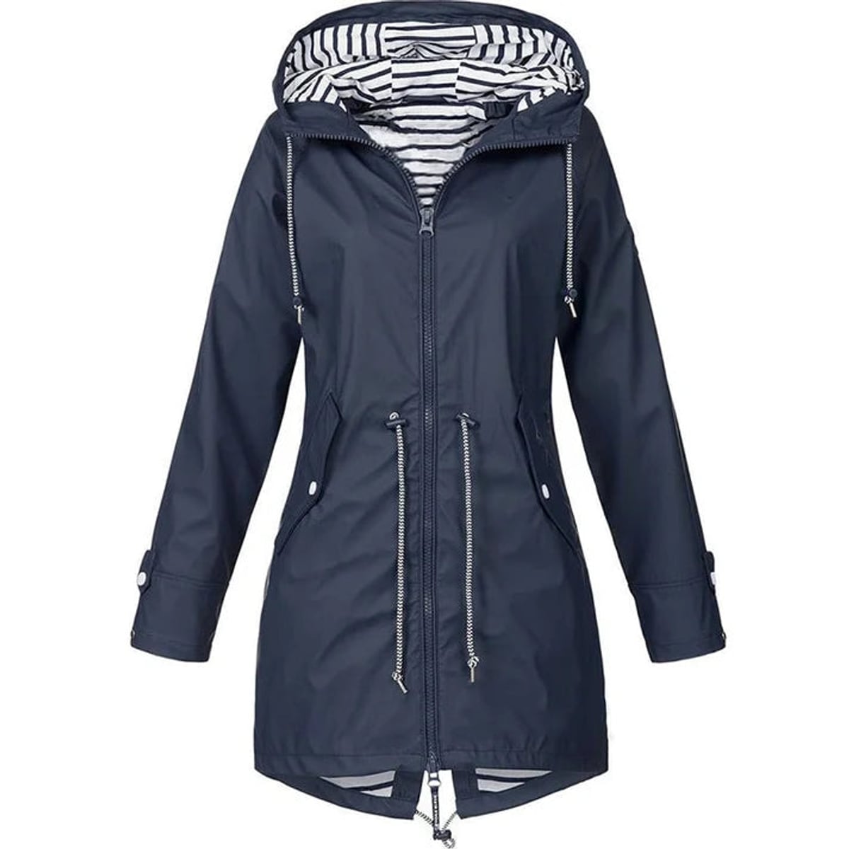 women's hooded waterproof raincoat in blue