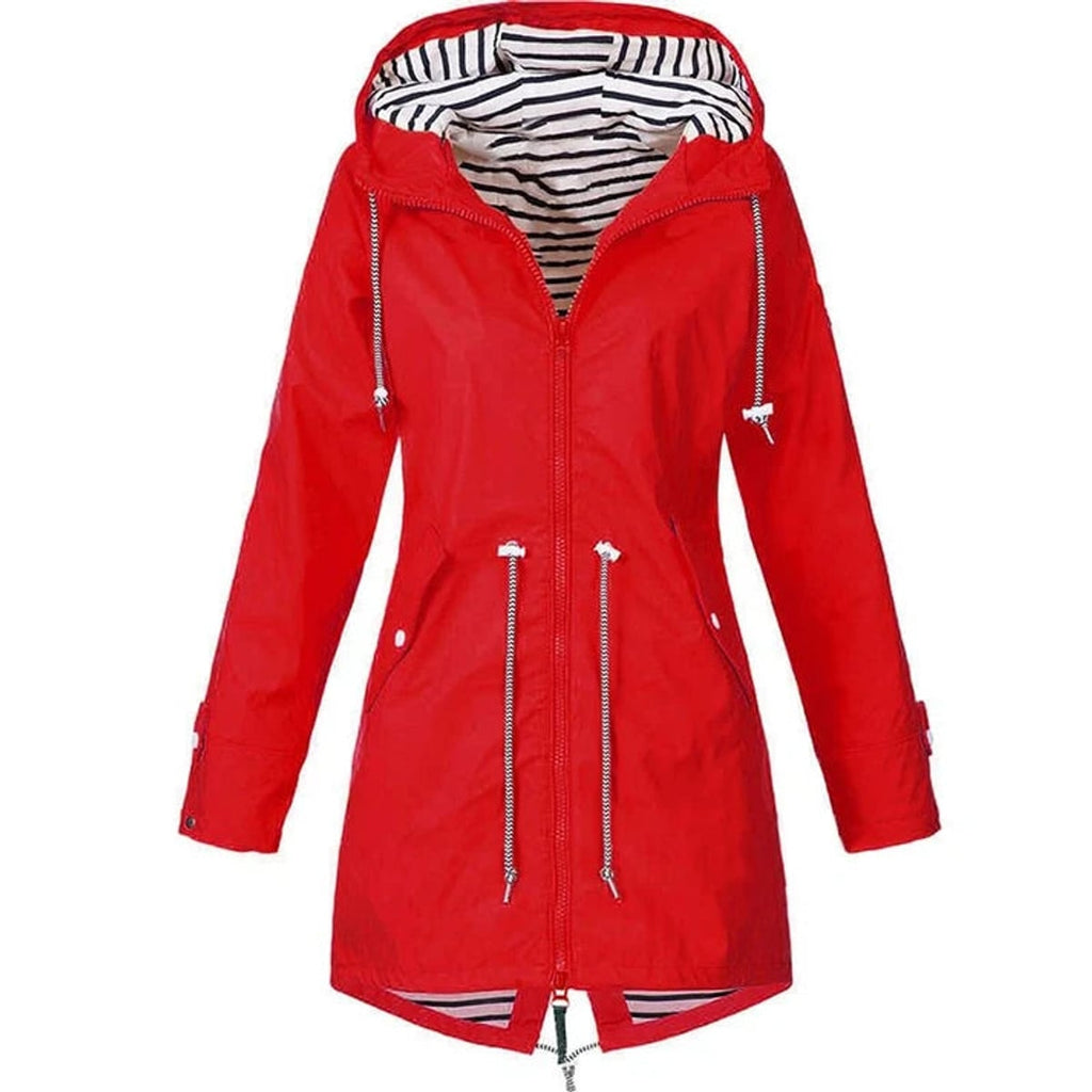 women's hooded waterproof raincoat in red