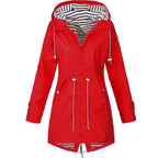 women's hooded waterproof raincoat in red