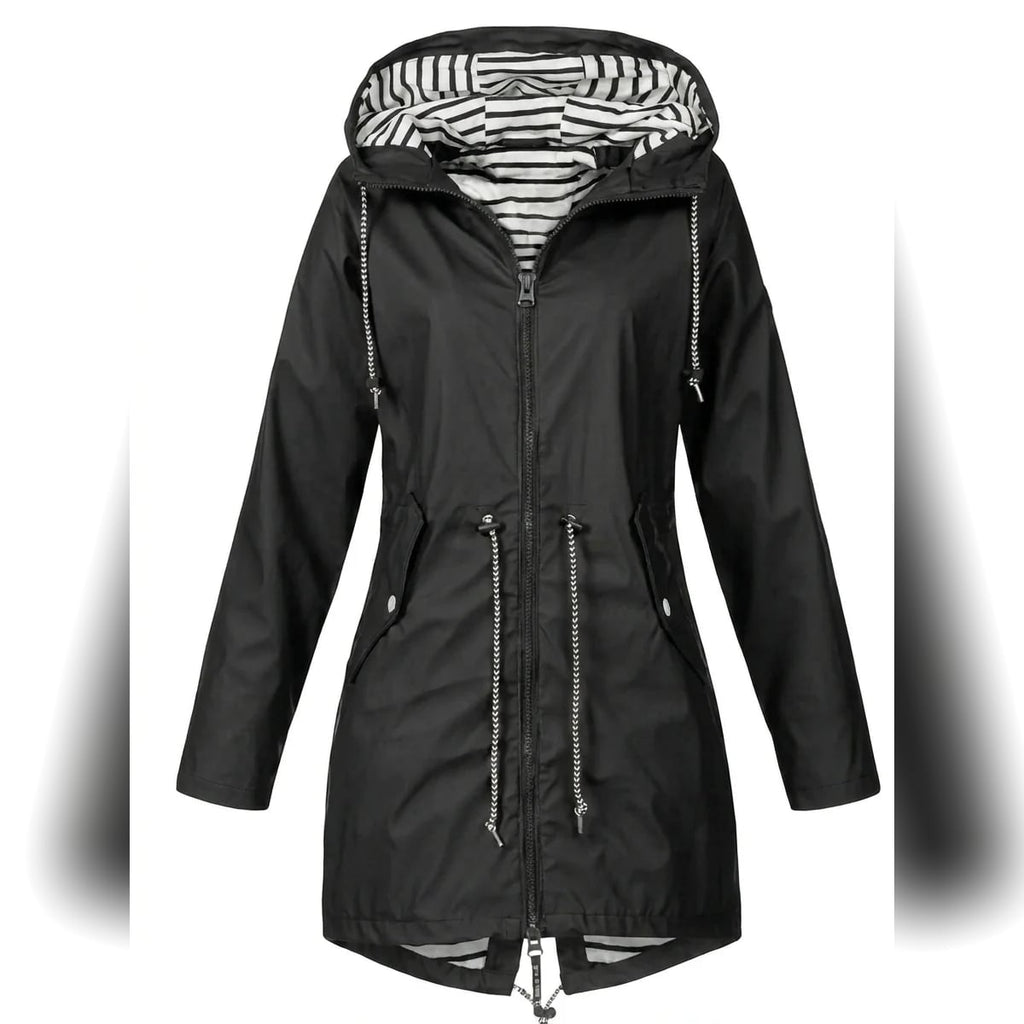 women's hooded waterproof raincoat in black