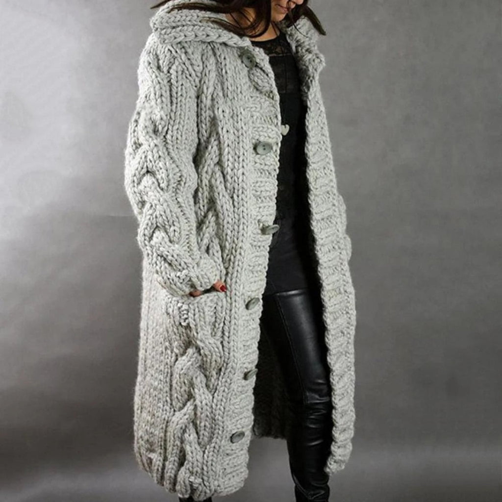 women's knit hooded coat in silver grey
