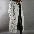 women's knit hooded coat in silver grey