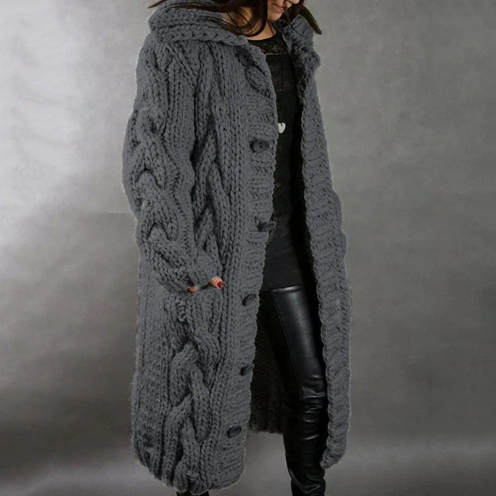 women's knit hooded coat in dark grey