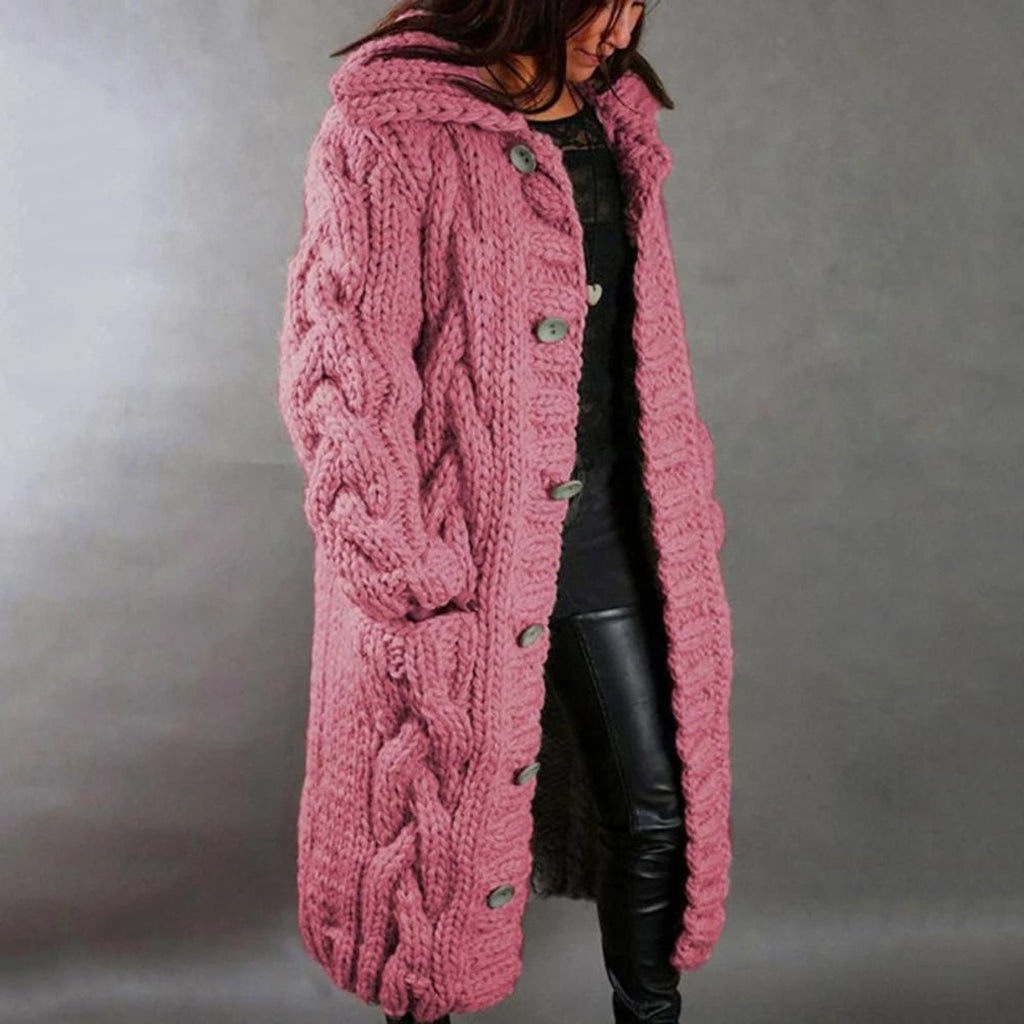 women's knit hooded coat in pink