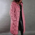 women's knit hooded coat in pink