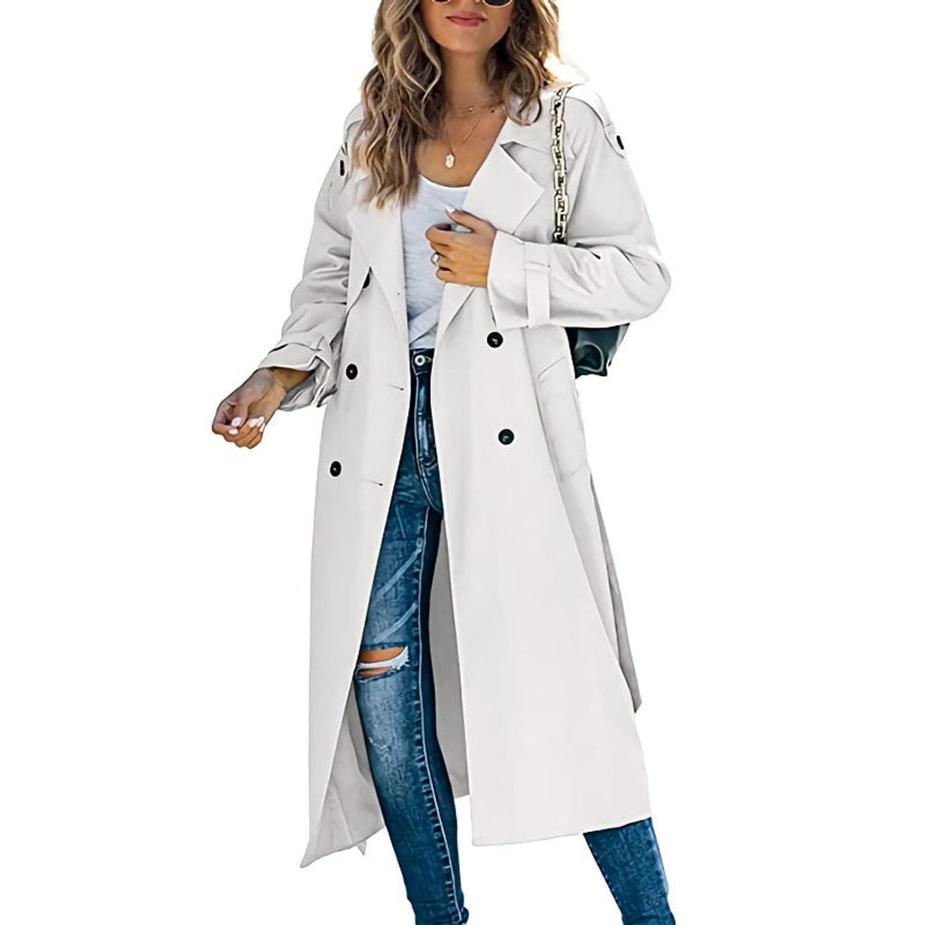 women's long belted trench coat in white