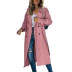 women's long belted trench coat in pink