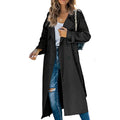 women's long belted trench coat in black