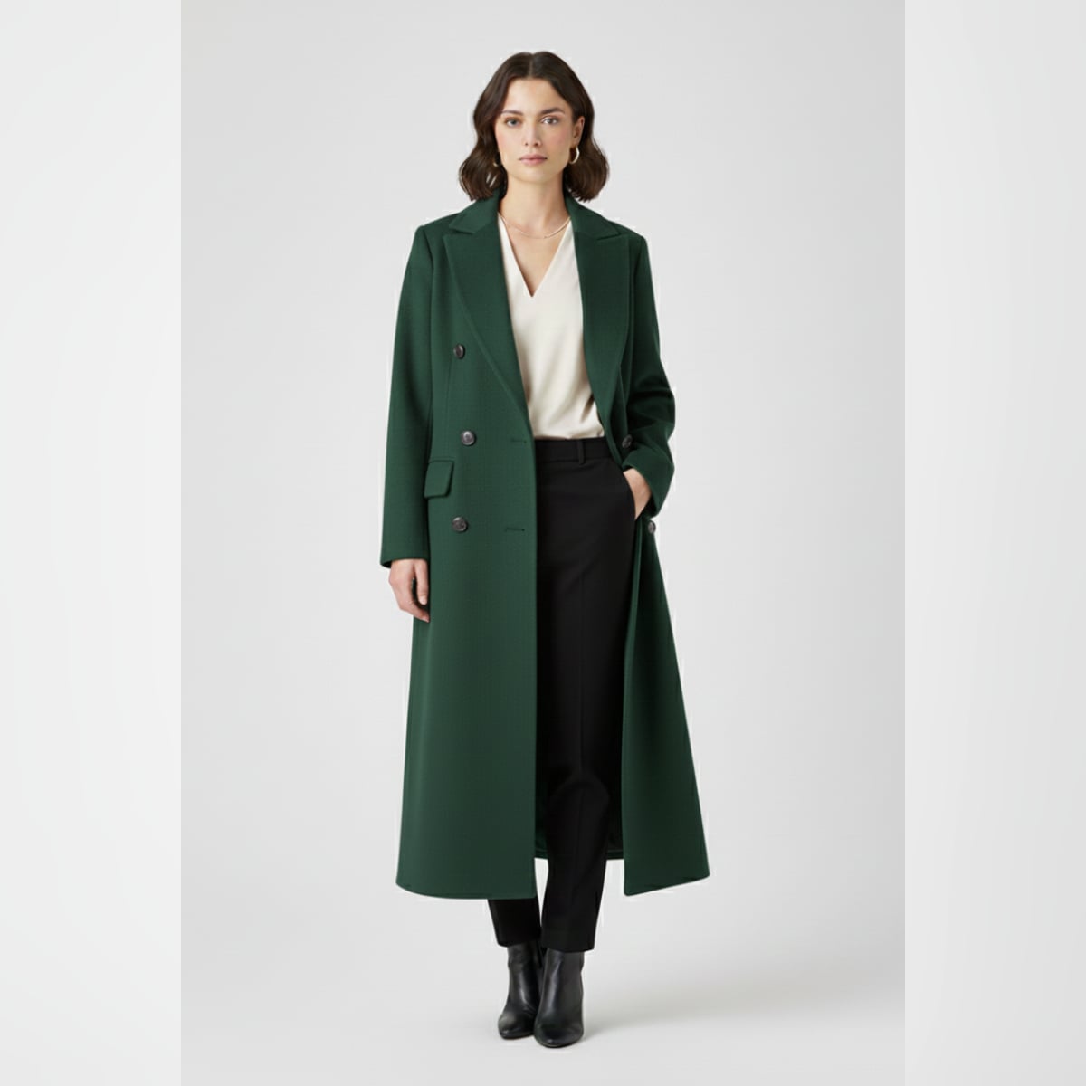 women's long lapel coat in green