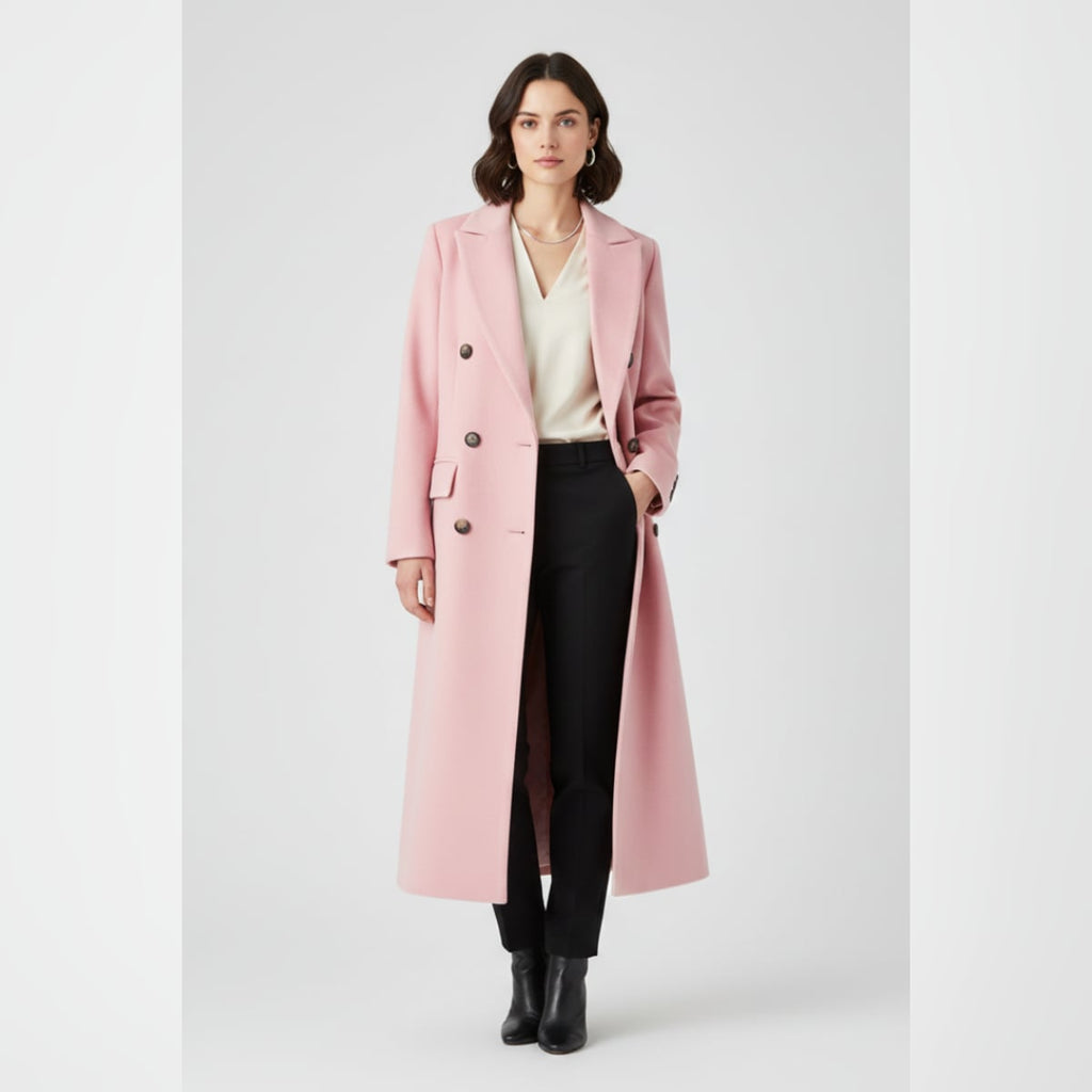women's long lapel coat in pink