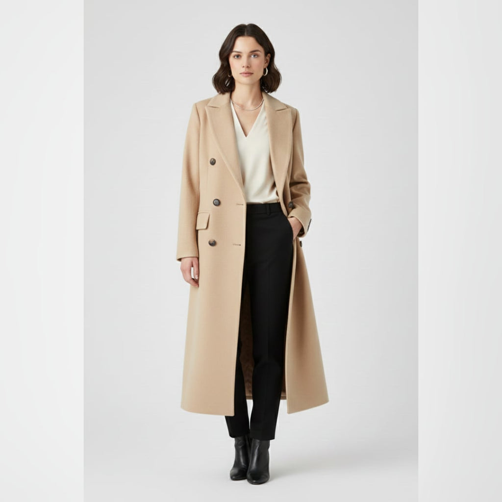 women's long lapel coat in beige