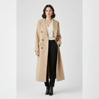 women's long lapel coat in beige