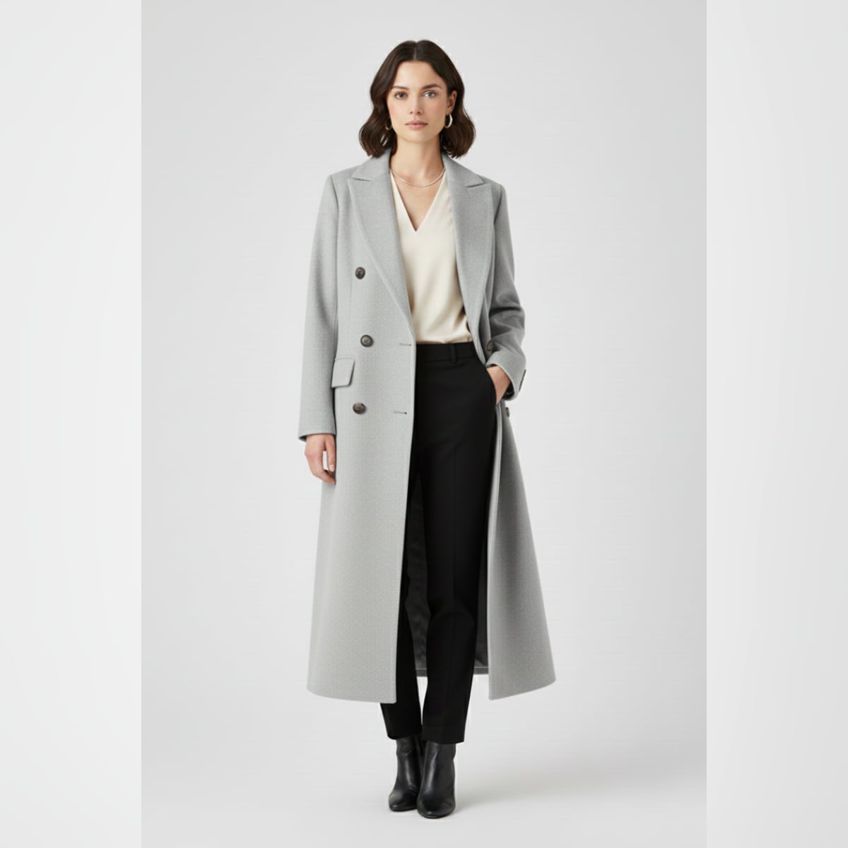 women's long lapel coat in gray