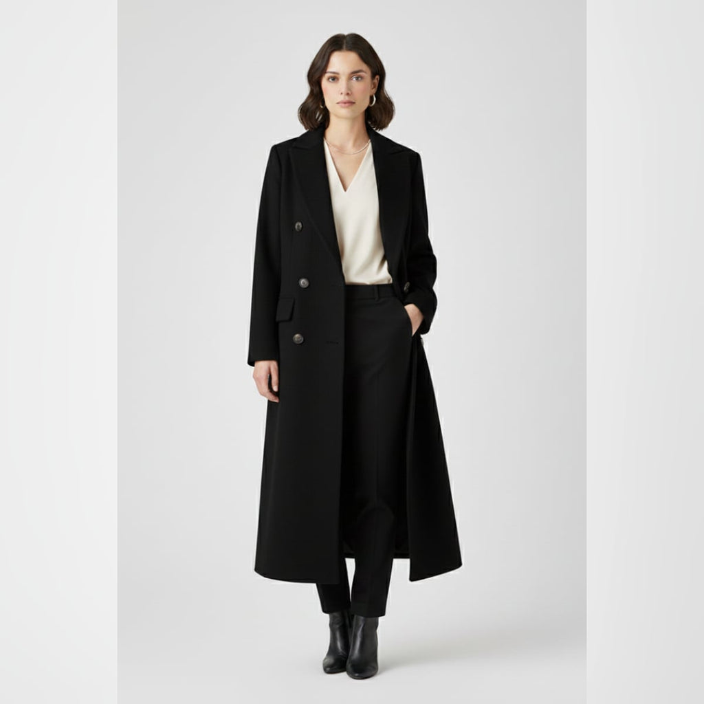 women's long lapel coat in black