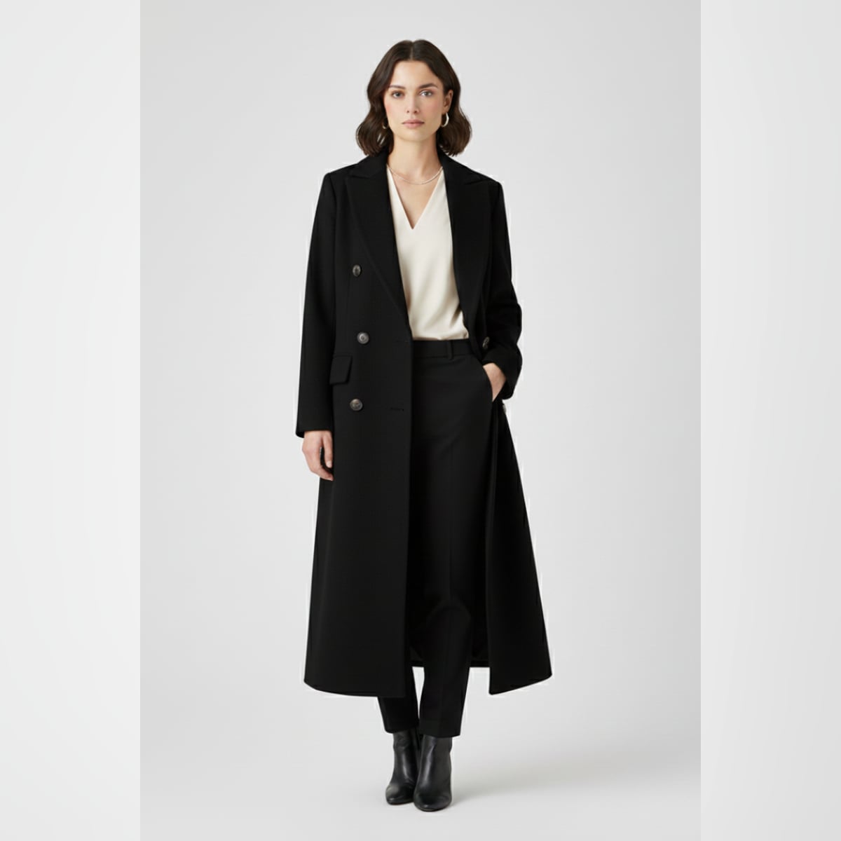 women's long lapel coat in black
