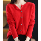 women's long sleeve button-up cardigan in red