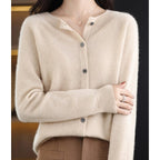 women's long sleeve button-up cardigan in khaki