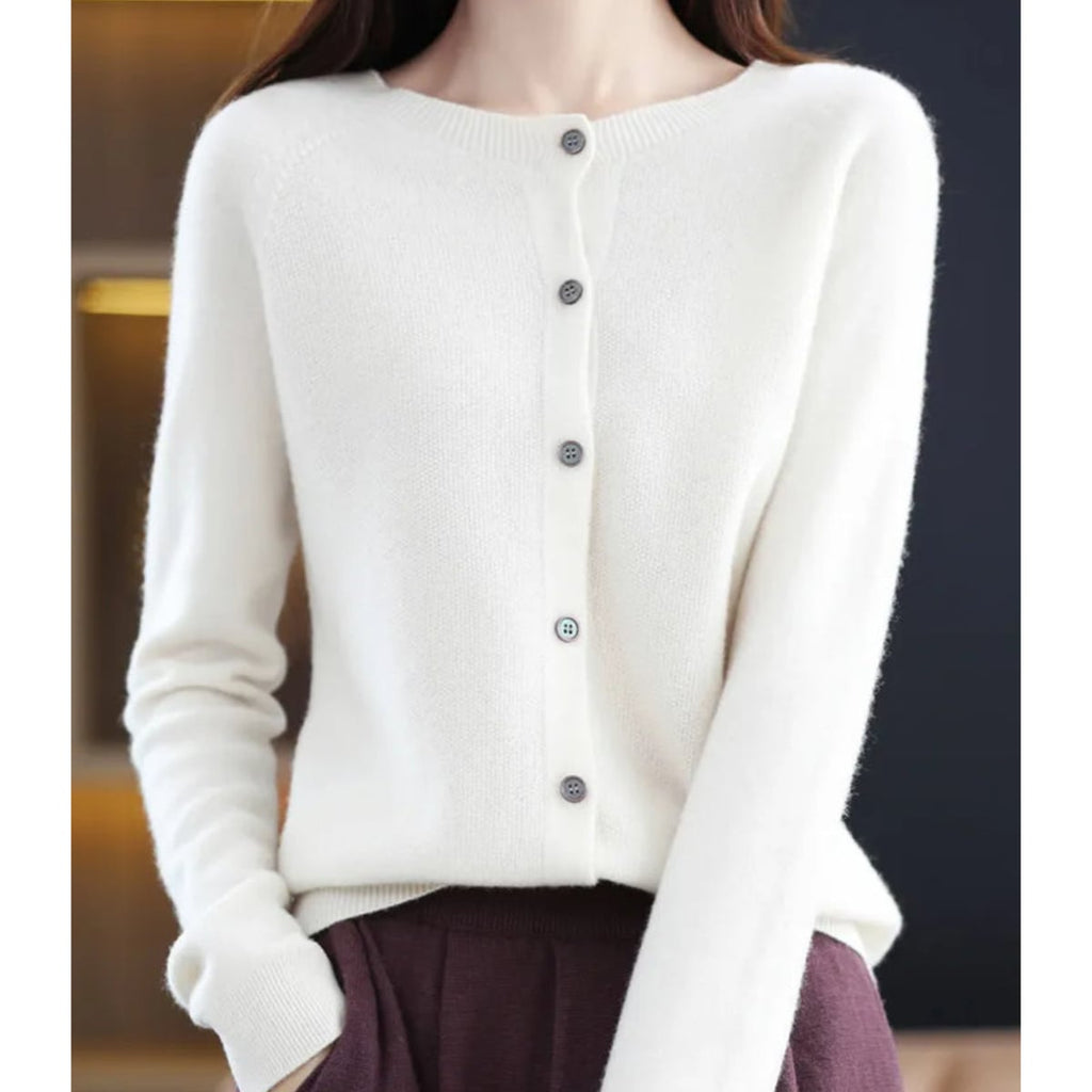 women's long sleeve button-up cardigan in white