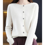 women's long sleeve button-up cardigan in white