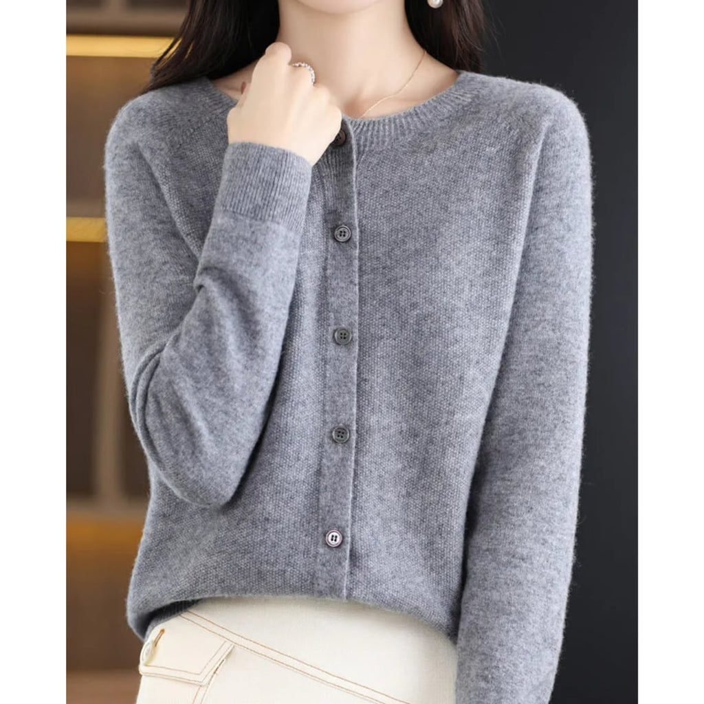 women's long sleeve button-up cardigan in gray