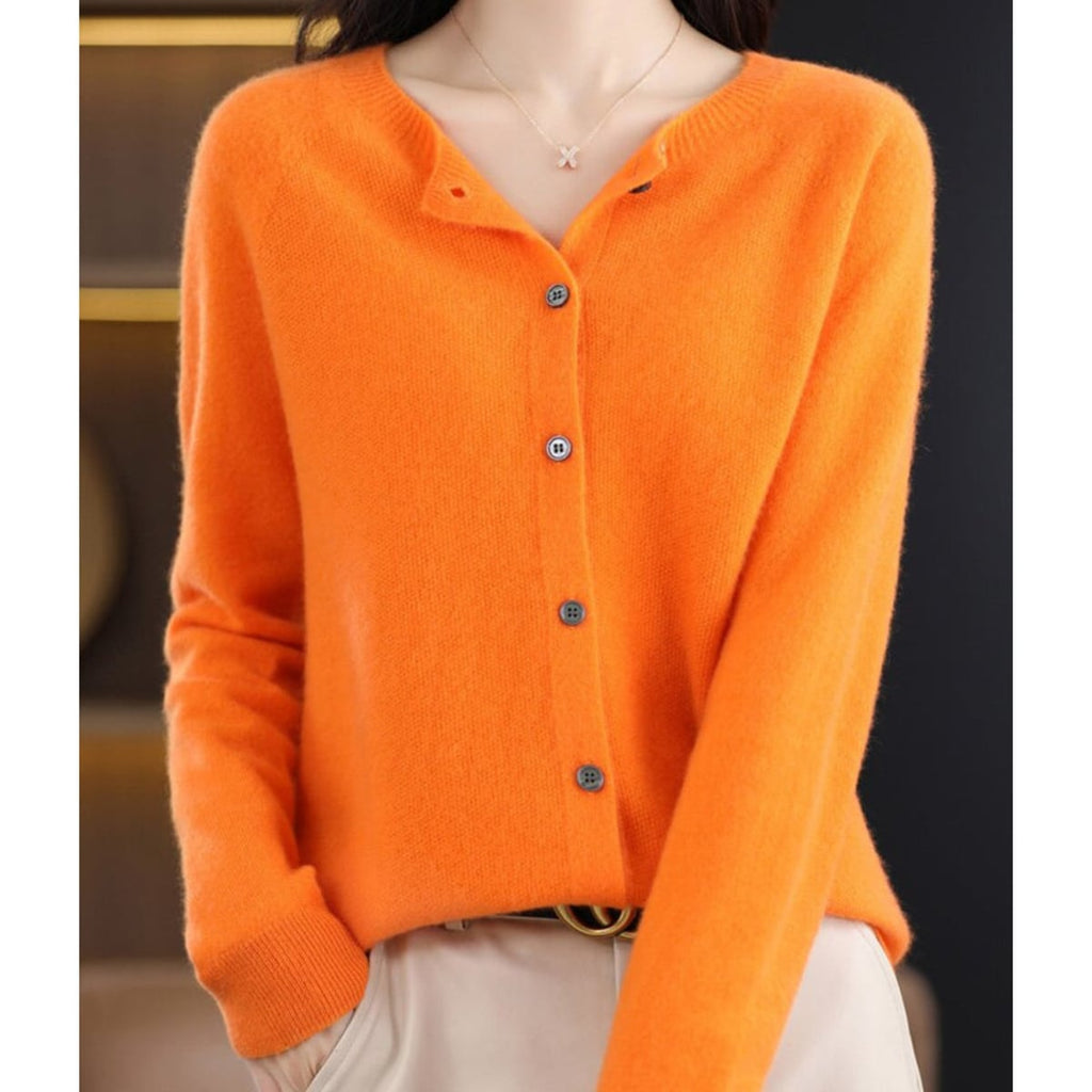 women's long sleeve button-up cardigan in orange