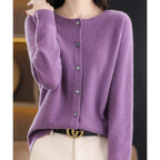 women's long sleeve button-up cardigan in purple