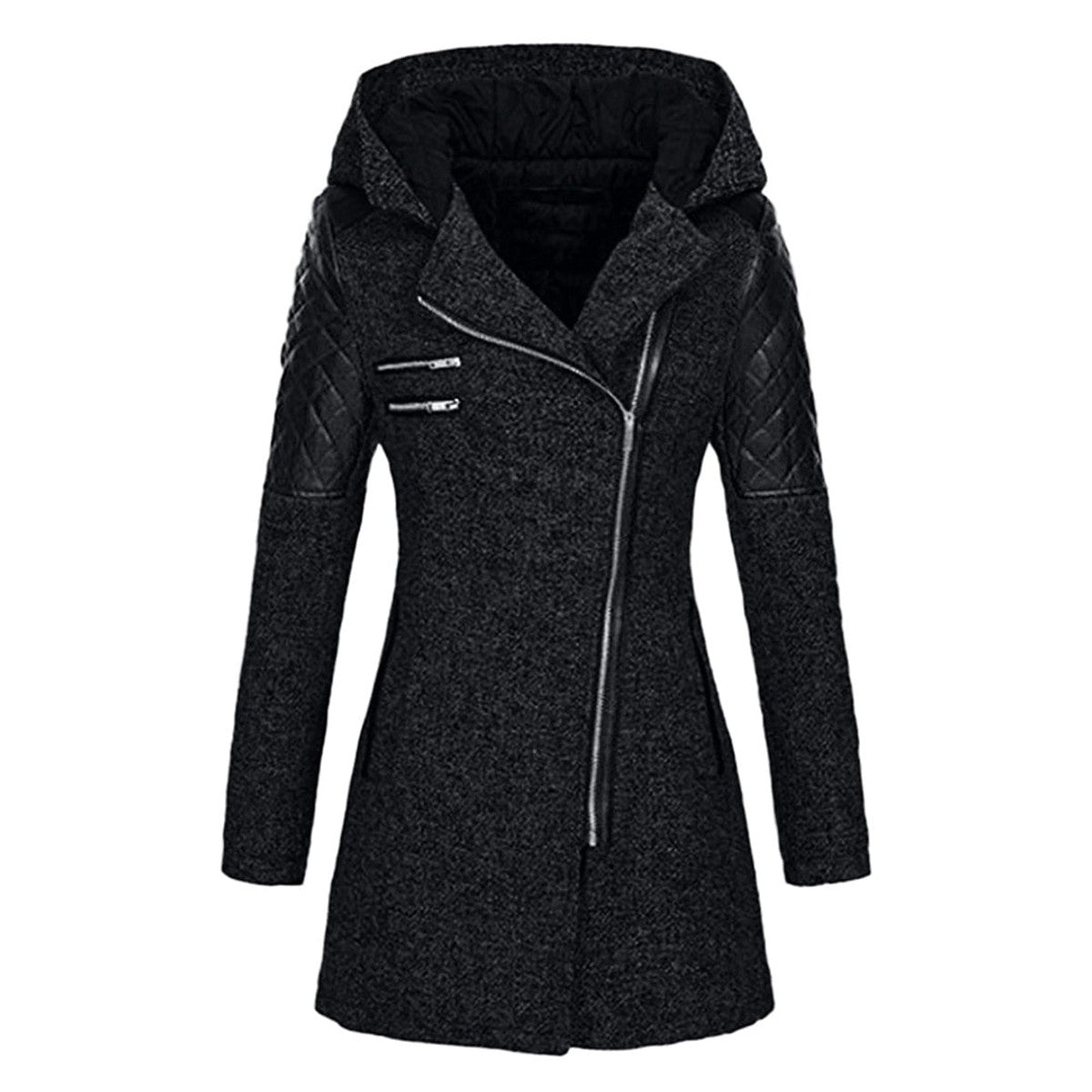 women's long wrap coat in black