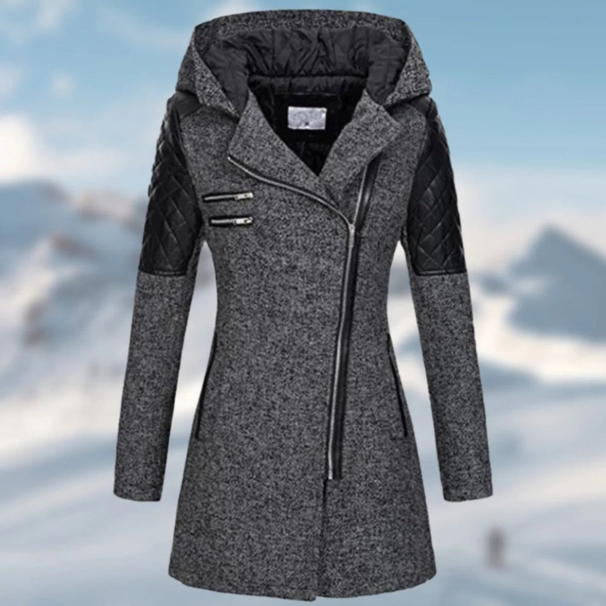 women's long wrap coat in dark grey