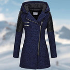 women's long wrap coat in blue