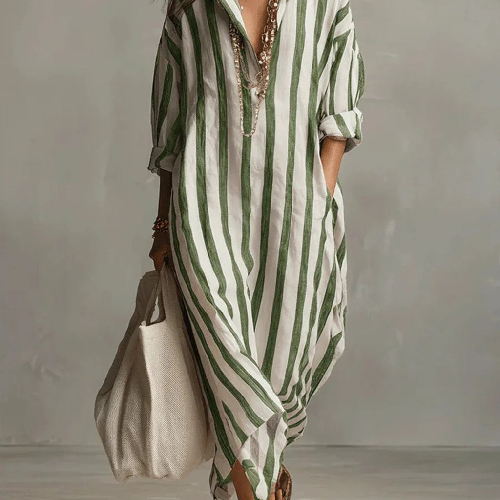 women's loose fit v-neck shirt dress in green