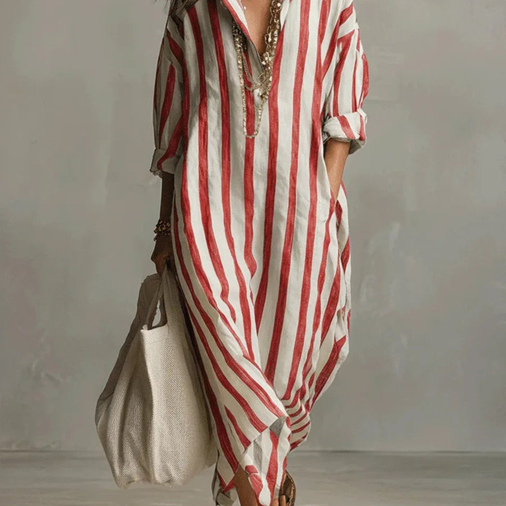 women's loose fit v-neck shirt dress in red