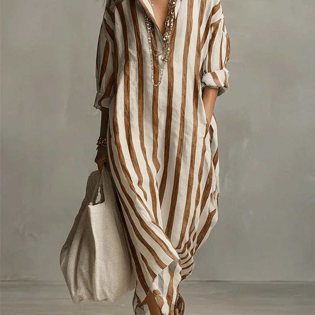 women's loose fit v-neck shirt dress in earthy yellow