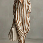 women's loose fit v-neck shirt dress in earthy yellow