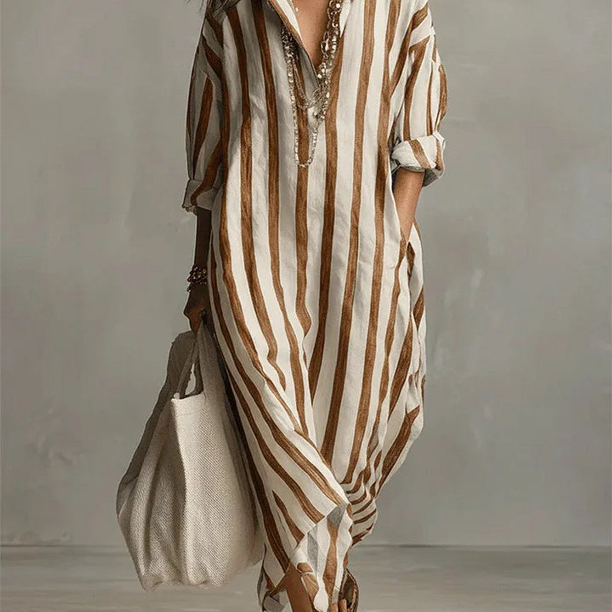 women's loose fit v-neck shirt dress in earthy yellow