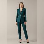 women's one button blazer and straight trousers set in teal