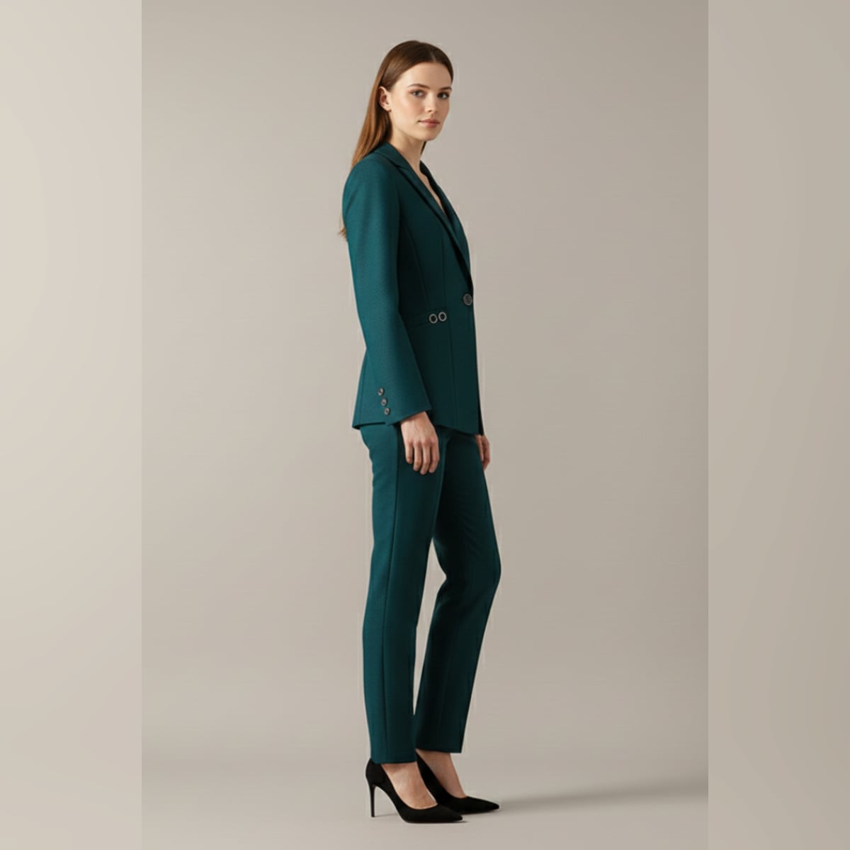 women's one button blazer and straight trousers set