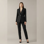 women's one button blazer and straight trousers set in black