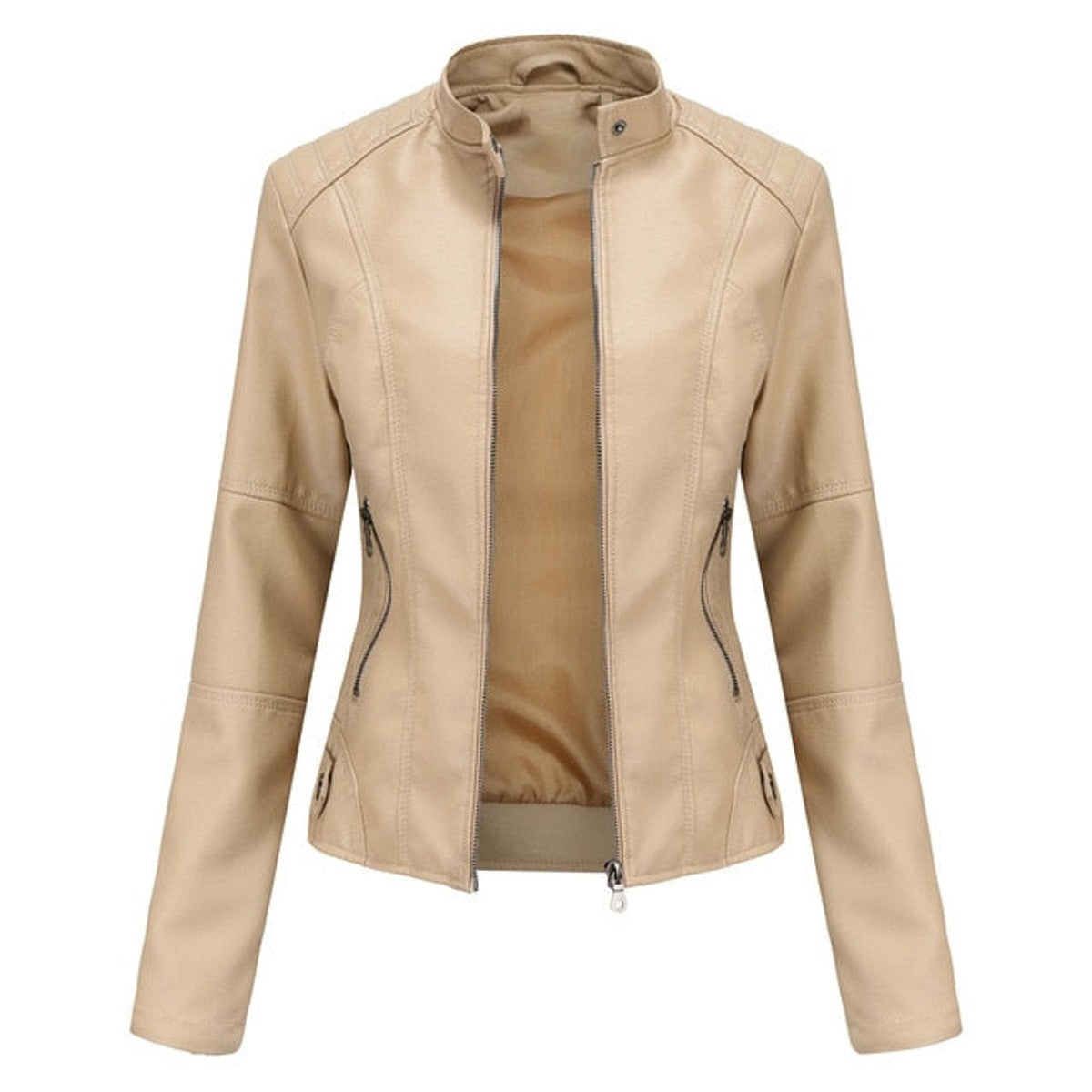 women's open front longline blazer jacket in apricot