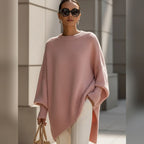 women's oversized asymmetrical hem sweater in pink