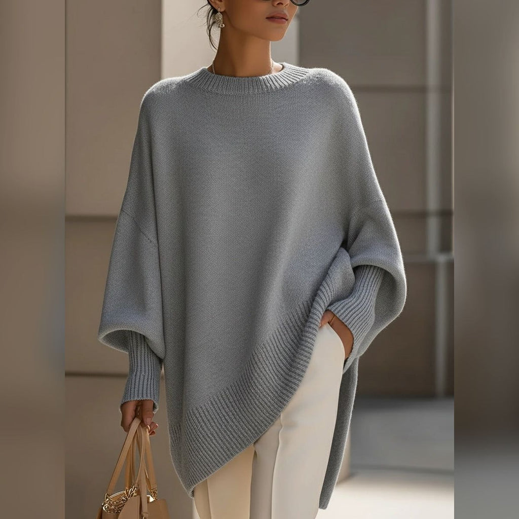 women's oversized asymmetrical hem sweater in gray