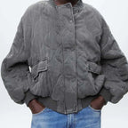 women's oversized bomber jacket in gray