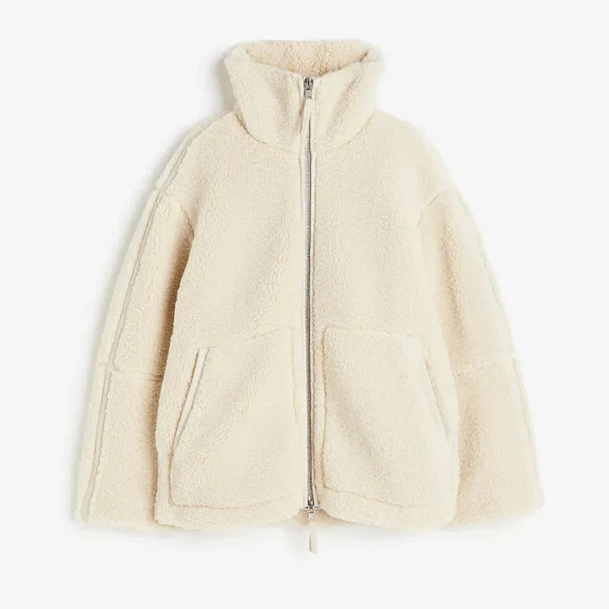 women's oversized fleece zip-up jacket in beige