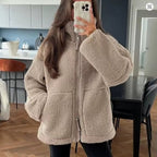 women's oversized fleece zip-up jacket