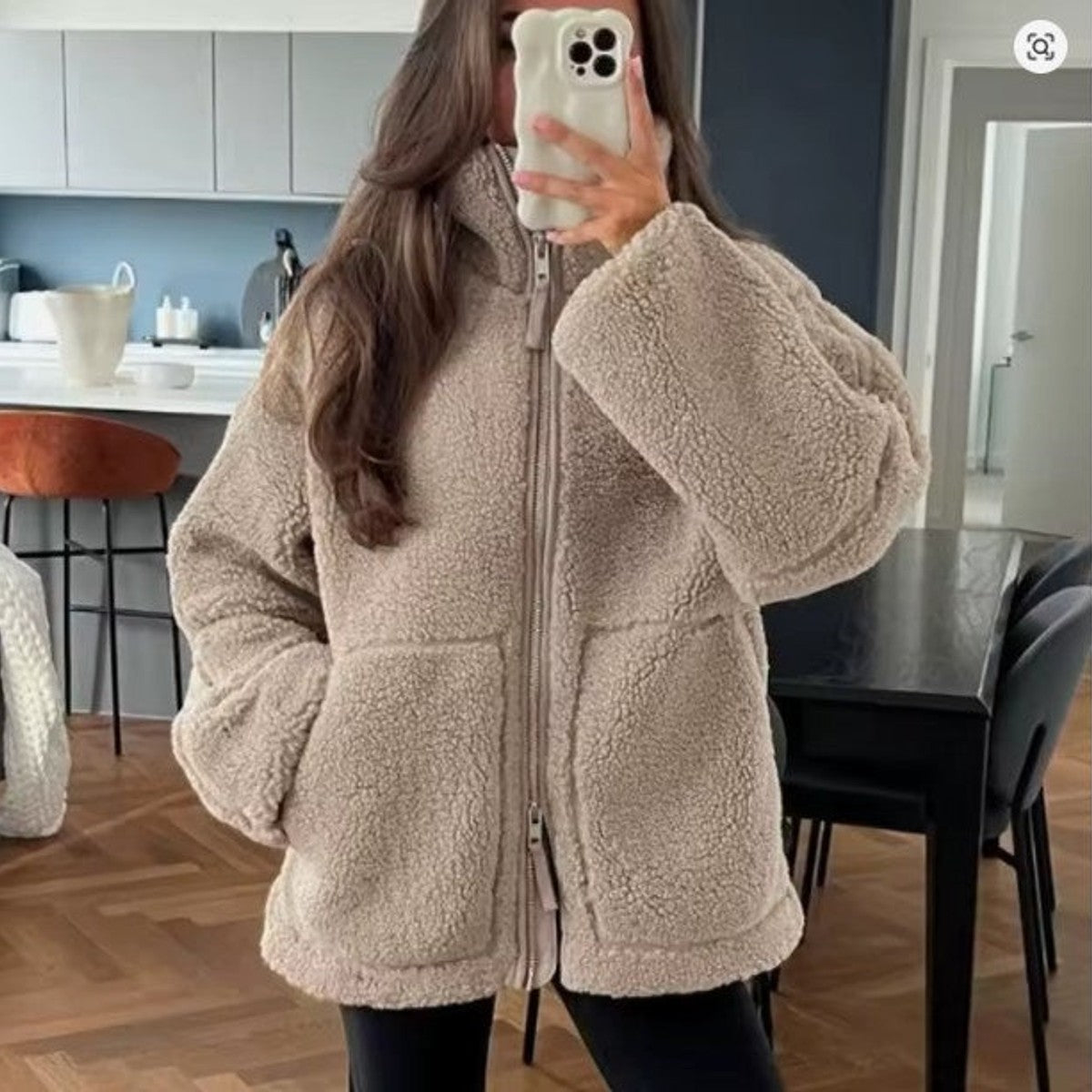women's oversized fleece zip-up jacket