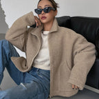 women's oversized fleece zip-up jacket