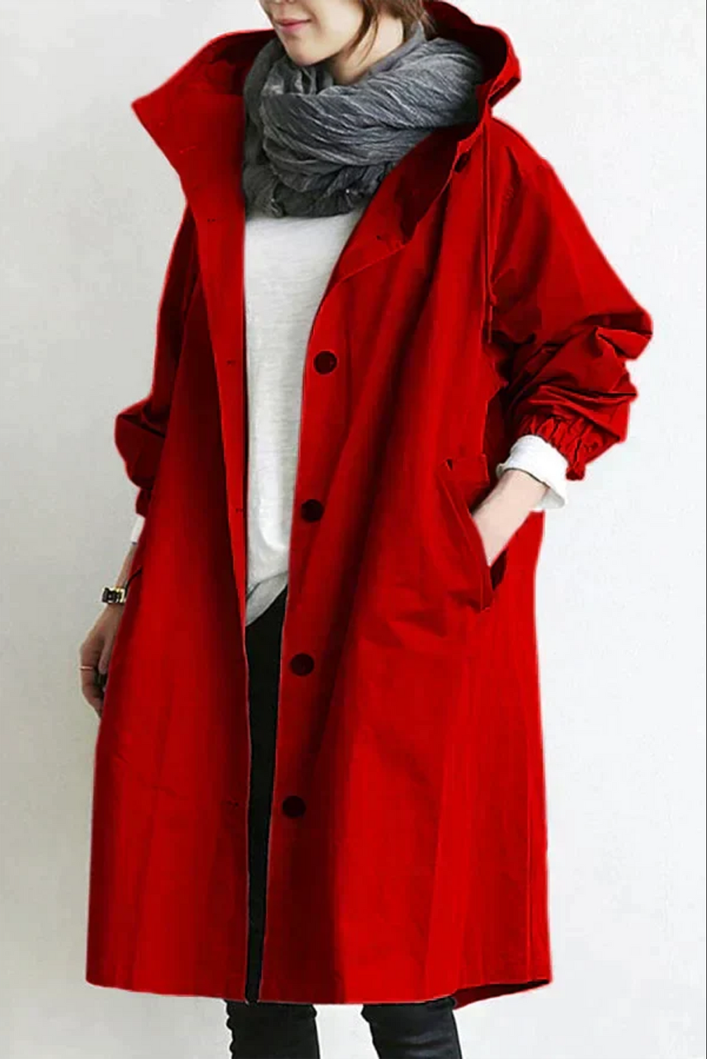 women's oversized hood rain coat red